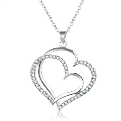 Collier double cœur argenté