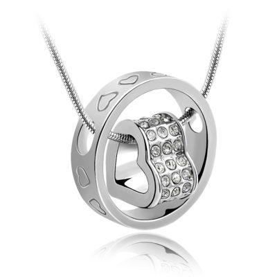 Collier cœur anneau argenté