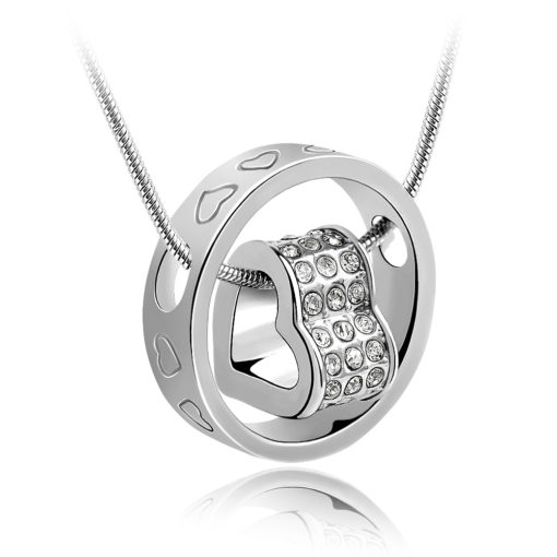 Collier cœur anneau argenté
