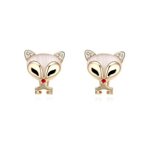 Boucles oreilles chat blanc rosée