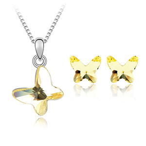 Collier et boucles d’oreilles papillon mat jaune