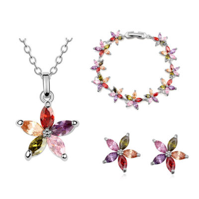 Set bracelet, collier & boucles oreilles fleurs