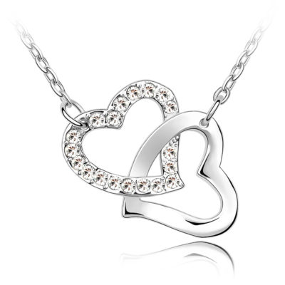 Collier double cœur argenté petit