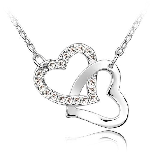 Collier double cœur argenté petit