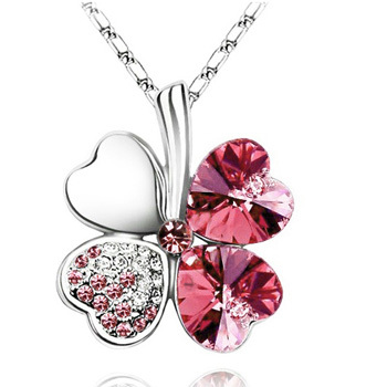 Collier trèfle argenté rose
