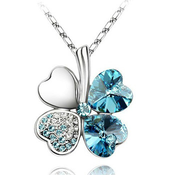 Collier trèfle argenté turquoise